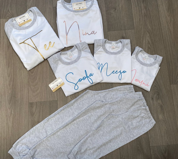 Family Matching Pyjamas | Personalised Grey cotton Set