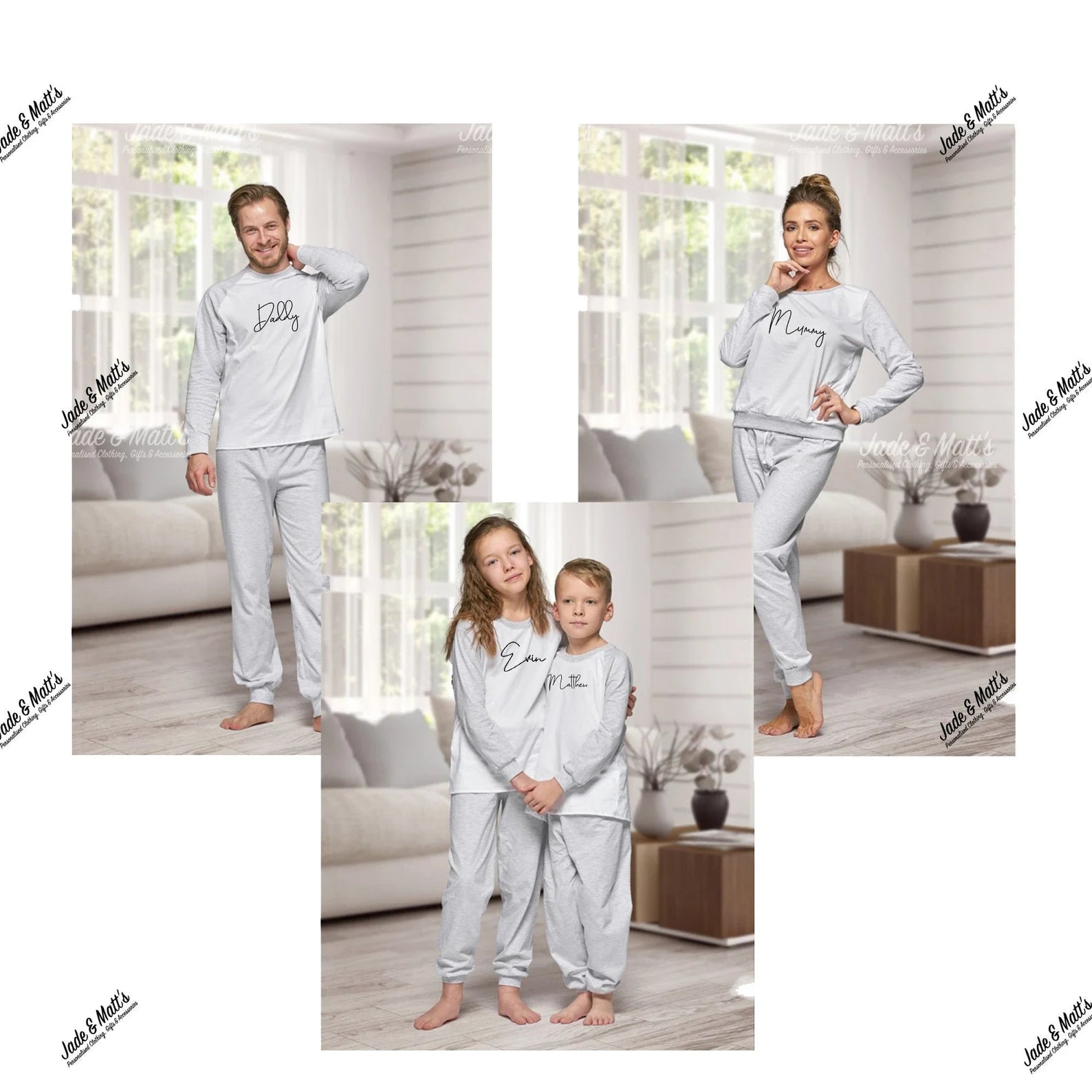 Family Matching Pyjamas | Personalised Grey cotton Set